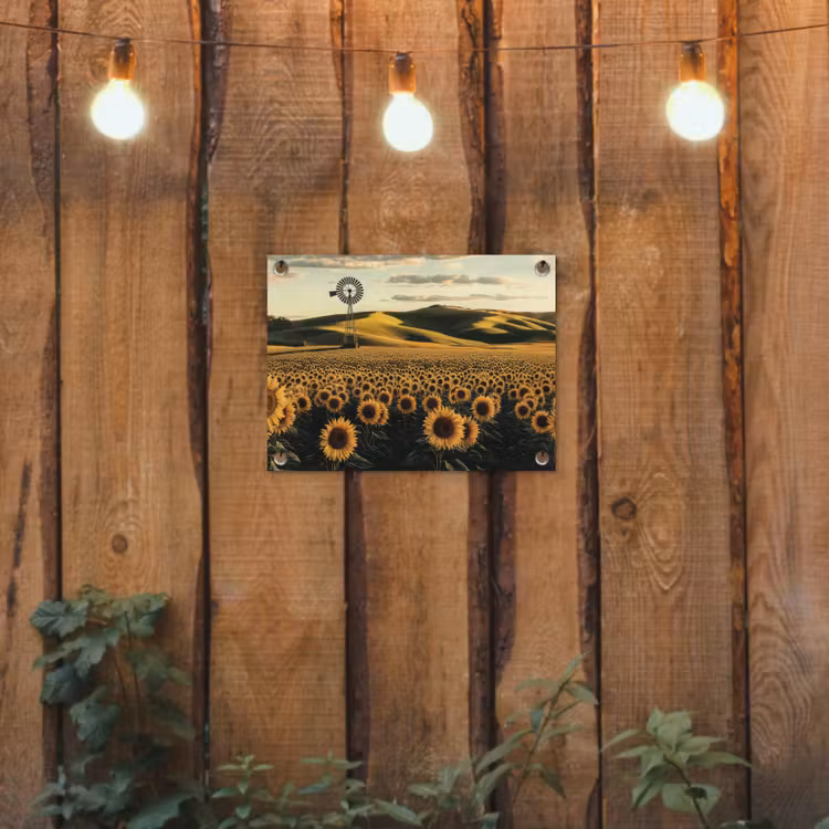 Tuinposter - Zonnebloem - Veld - Windmolen — 2