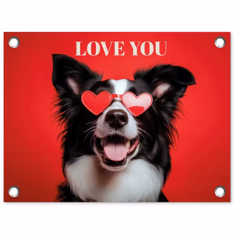 Tuinposter - Hond - Hartjesbril - Loveyou - Rood — 1