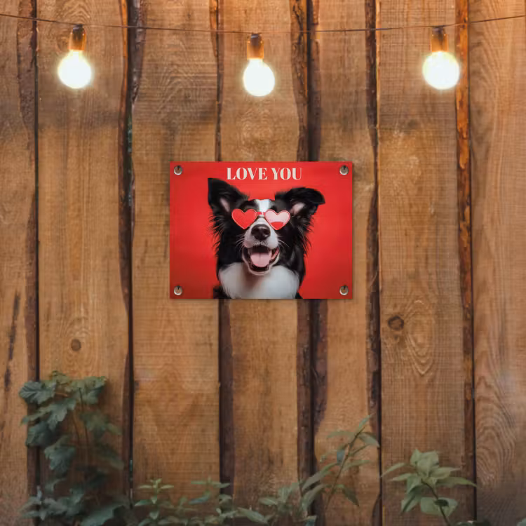 Tuinposter - Hond - Hartjesbril - Loveyou - Rood — 2