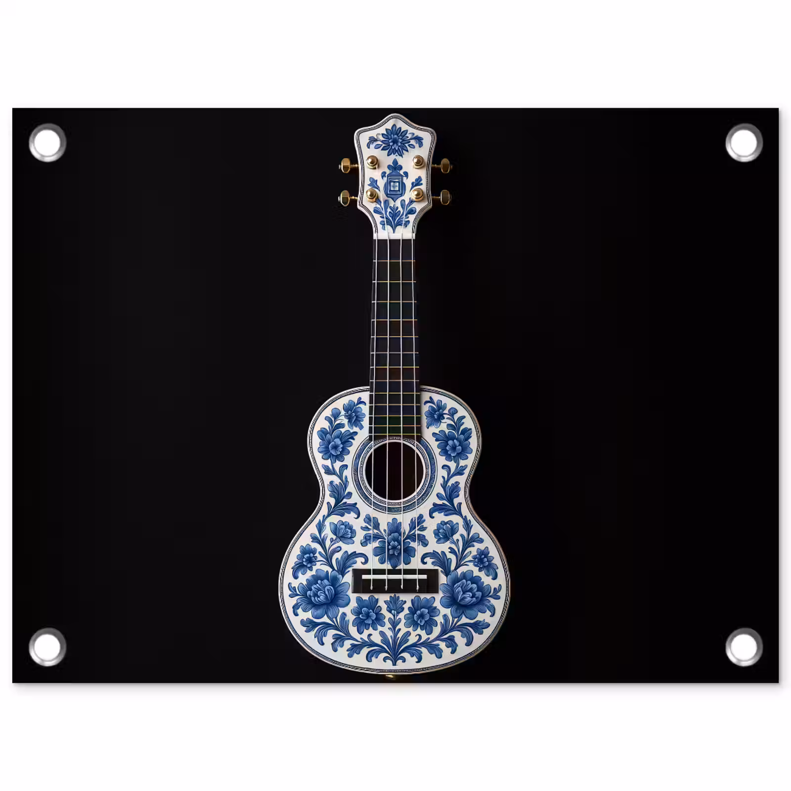 Tuinposter - Ukelele - Delfts - Blauw - Muziek — 1