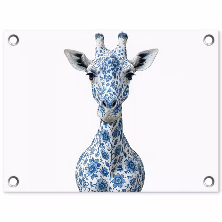 Tuinposter - Giraffe - Delfts blauw - Dieren - Minimalistisch — 1