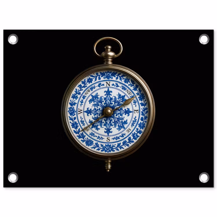 Tuinposter - Kompas - Delfts blauw - Zwart — 1
