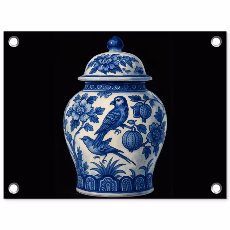 Tuinposter - Pot - Delfts Blauw - Bloemen — 1