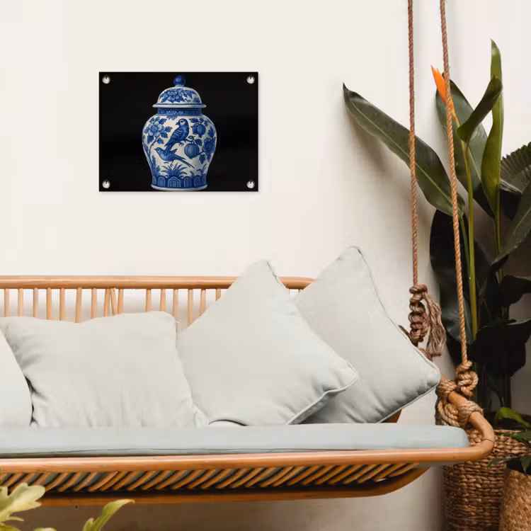 Tuinposter - Pot - Delfts Blauw - Bloemen — 5