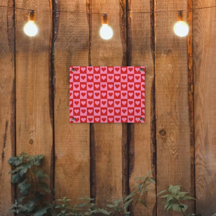 Tuinposter - Rood - Roze - Schaakbord - Valentijn — 2