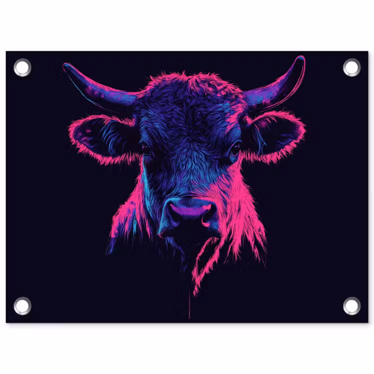 Tuinposter - Stier - Neon - Zwart - Kleur — 1