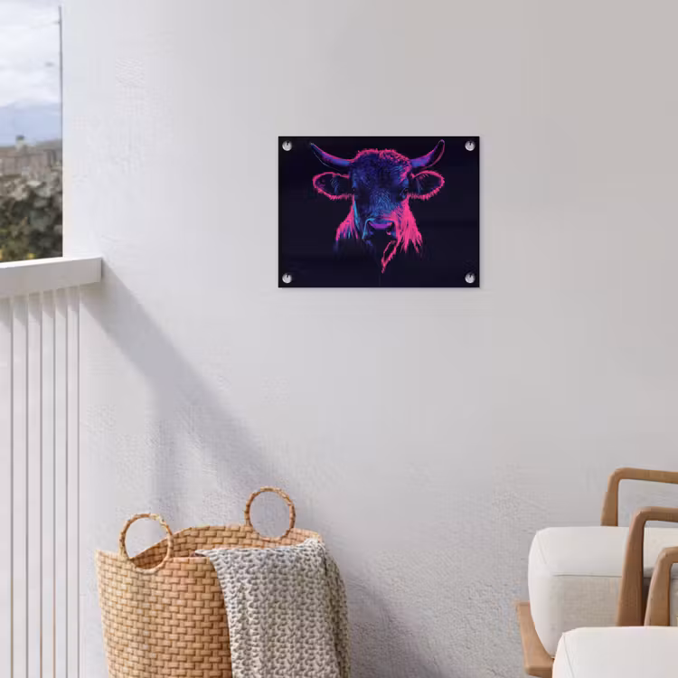 Tuinposter - Stier - Neon - Zwart - Kleur — 3