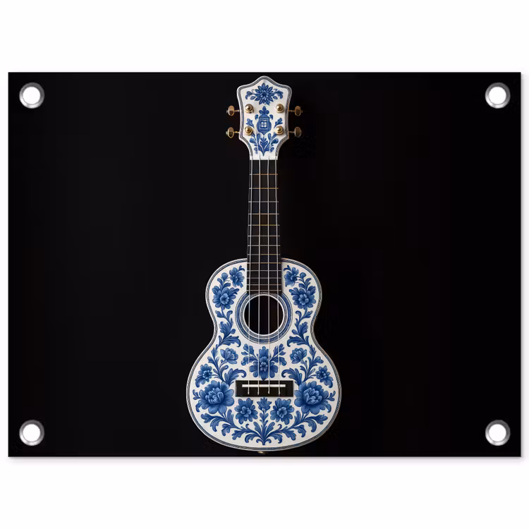 Tuinposter - Ukelele - Delfts - Blauw - Muziek — 1