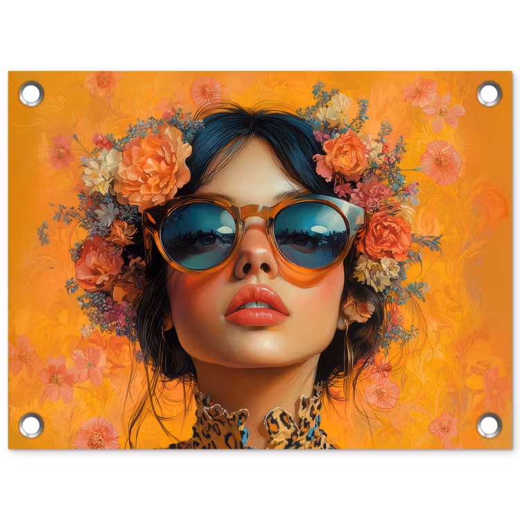 Tuinposter - Vrouw - Bloemen - Aesthetic - Oranje — 1