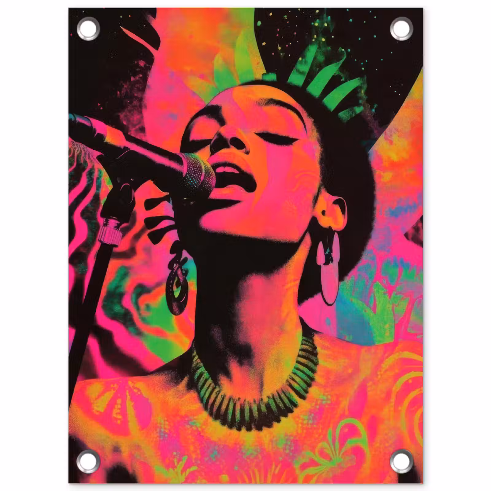 Tuinposter - Neon - Vrouw - Microfoon — 1