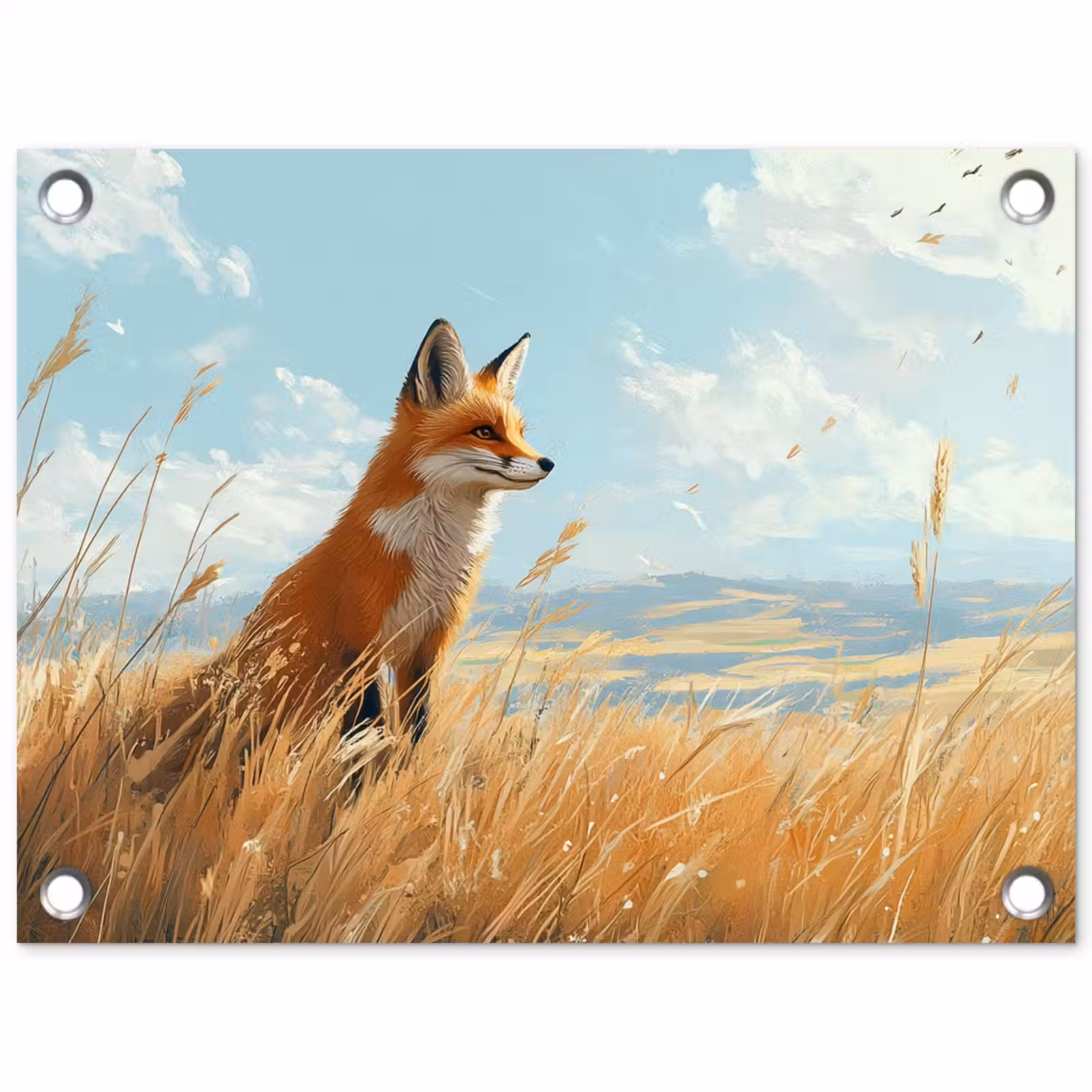 Tuinposter - Vos - Gras - Wolken - Oranje — 1