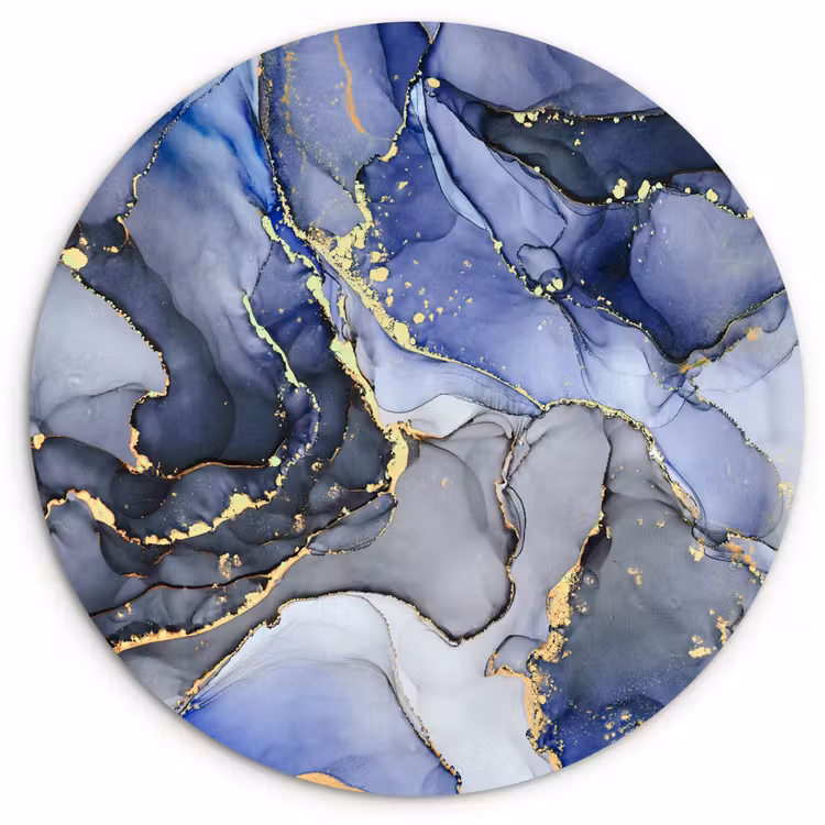 Muurcirkel - Marmer - Goud - Abstract - Blauw — 1