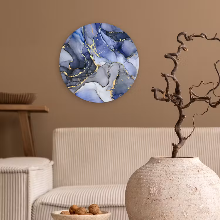 Muurcirkel - Marmer - Goud - Abstract - Blauw — 2