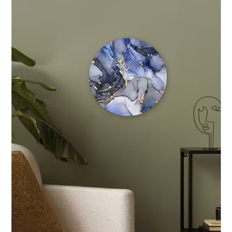 Muurcirkel - Marmer - Goud - Abstract - Blauw — 3