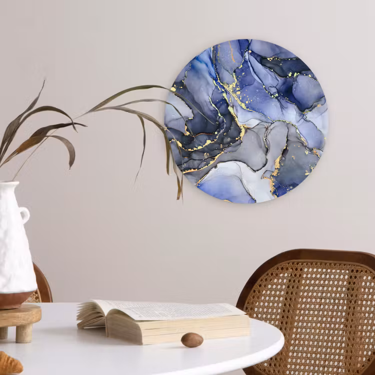 Muurcirkel - Marmer - Goud - Abstract - Blauw — 4