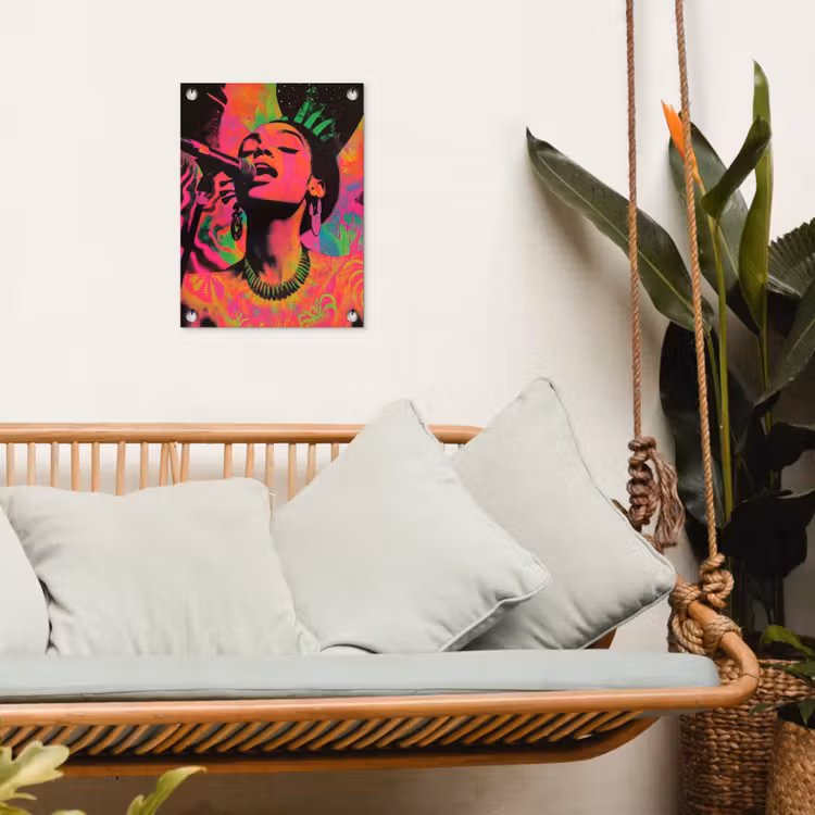 Tuinposter - Neon - Vrouw - Microfoon — 5