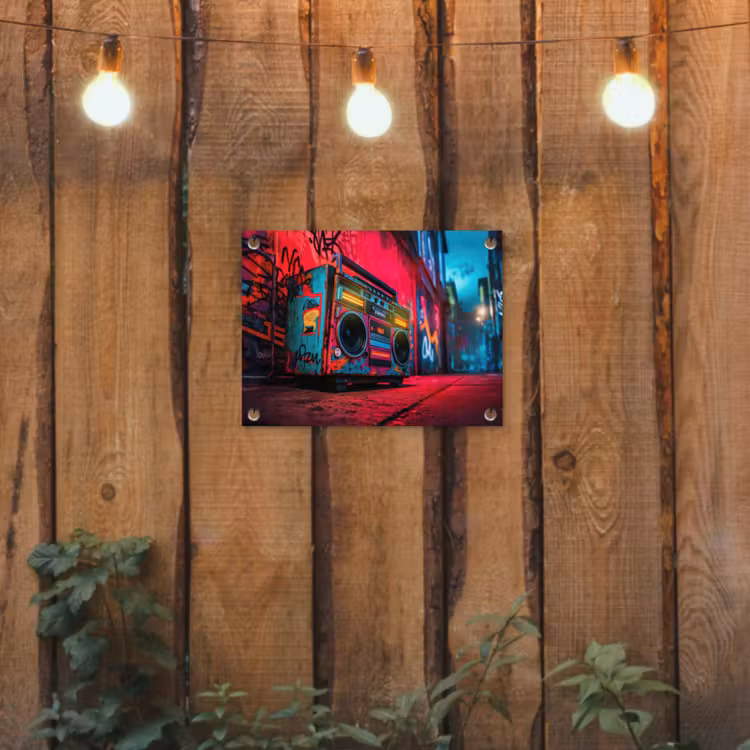 Tuinposter - Boombox - Rood - Graffiti - Neon — 2