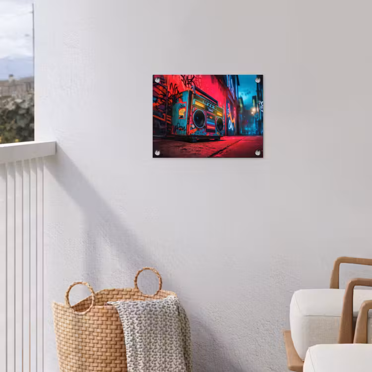 Tuinposter - Boombox - Rood - Graffiti - Neon — 3