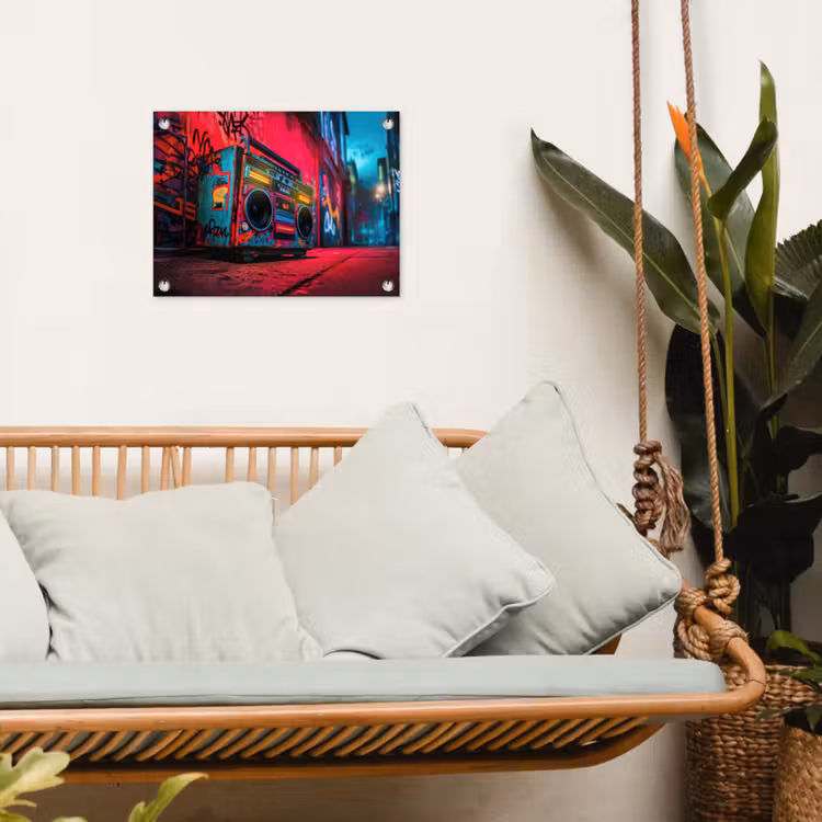 Tuinposter - Boombox - Rood - Graffiti - Neon — 5
