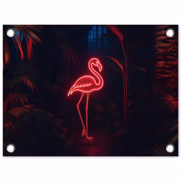 Tuinposter - Flamingo - Roze - Neon - Licht — 1