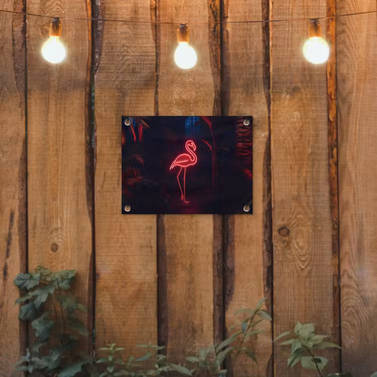 Tuinposter - Flamingo - Roze - Neon - Licht — 2