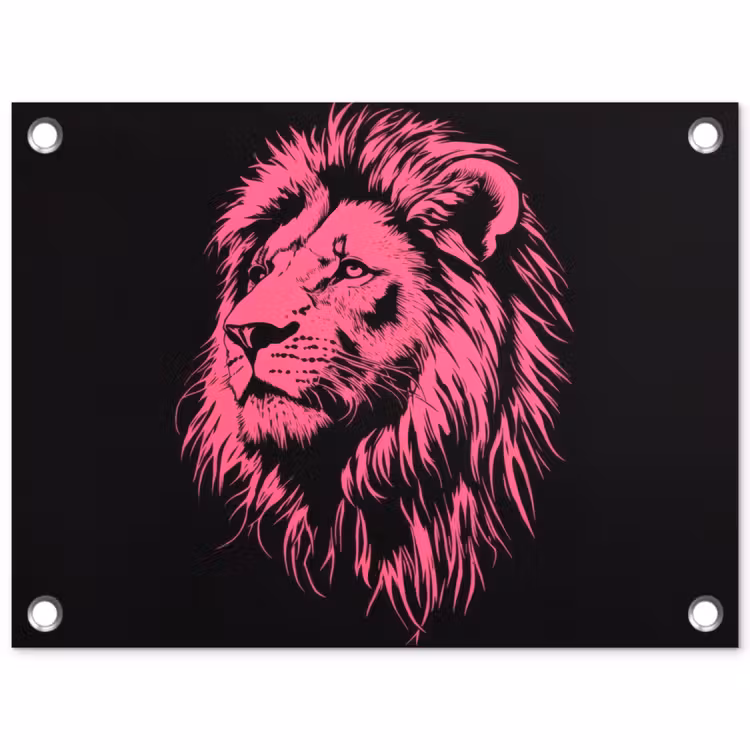 Tuinposter - Leeuw - Zwart - Roze - Neon — 1