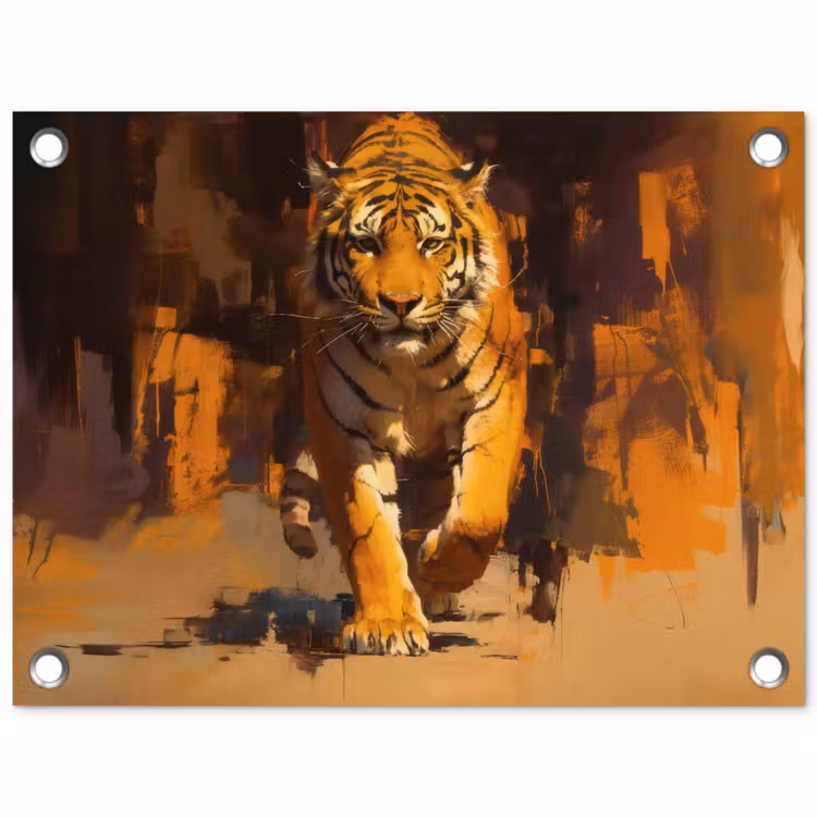Tuinposter - Tijger - Geschilderd - Oranje - Penseelstreken — 1
