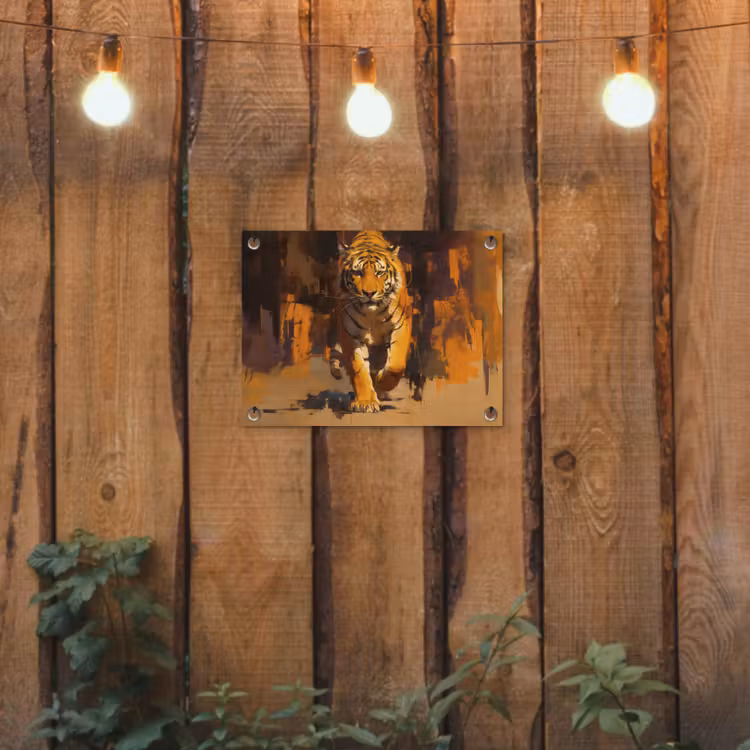 Tuinposter - Tijger - Geschilderd - Oranje - Penseelstreken — 2