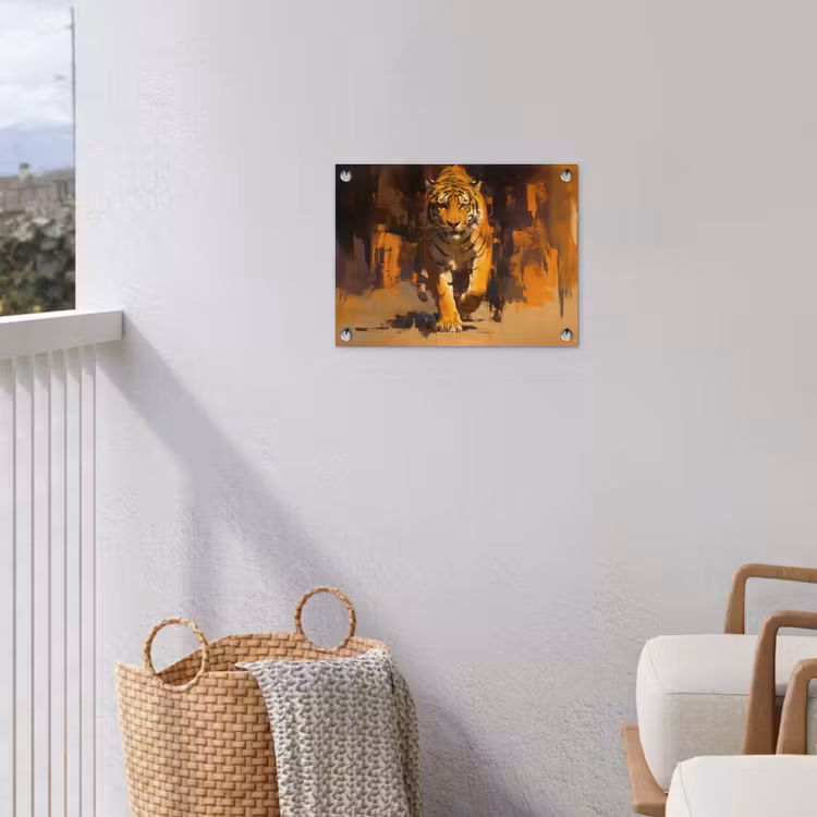 Tuinposter - Tijger - Geschilderd - Oranje - Penseelstreken — 3