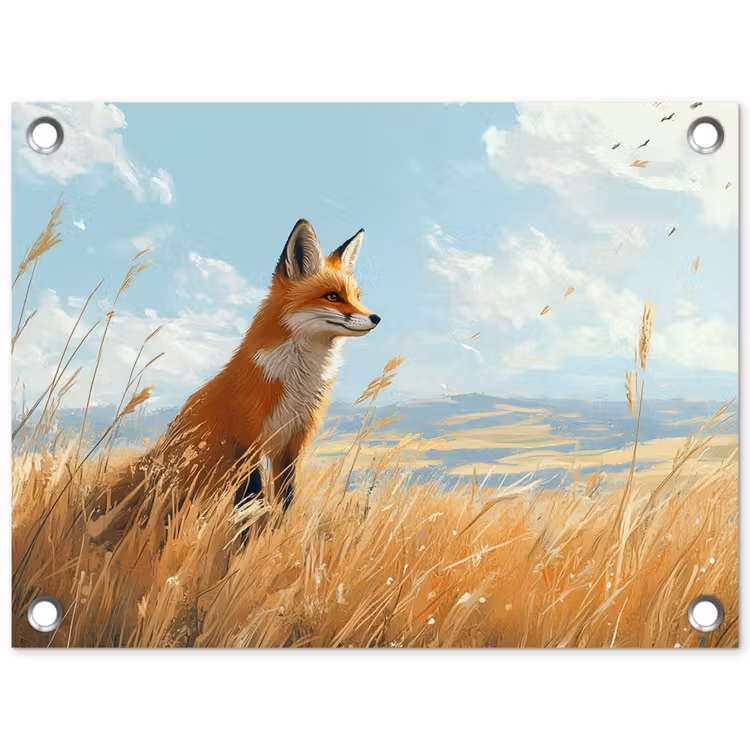 Tuinposter - Vos - Gras - Wolken - Oranje — 1