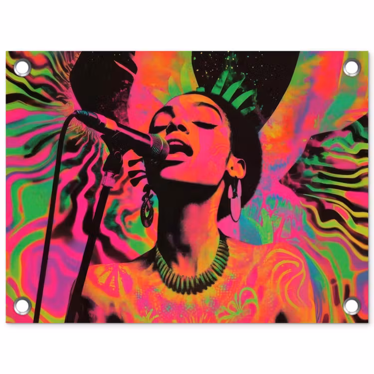 Tuinposter - Vrouw - Microfoon - Neon — 1