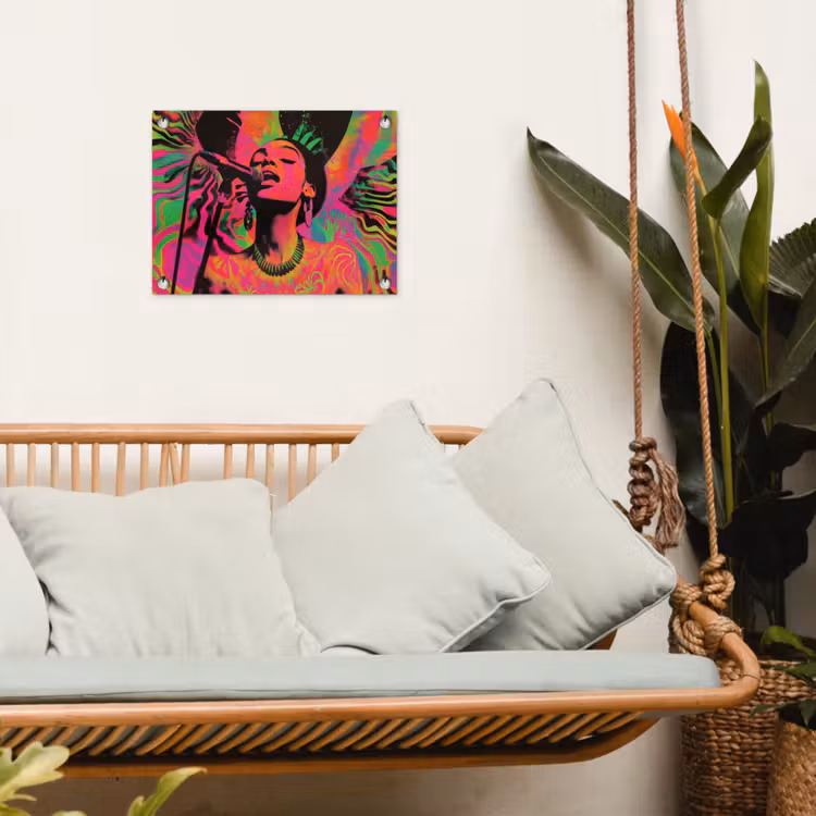 Tuinposter - Vrouw - Microfoon - Neon — 5