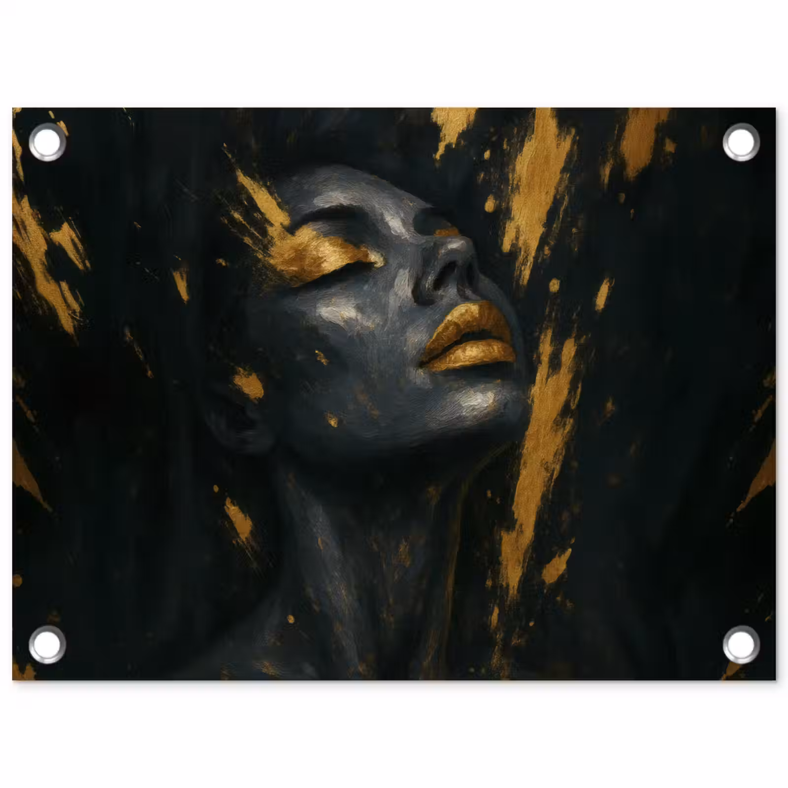 Tuinposter - Gezicht - Vrouw - Verfspatten - Abstract — 1