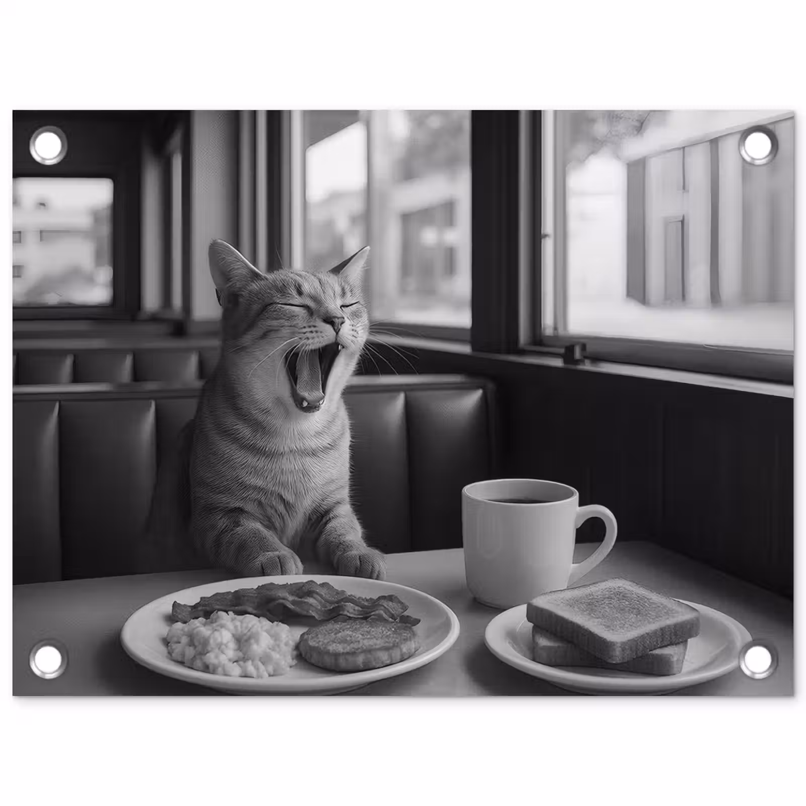 Tuinposter - Kat - Koffie - Brood - Zwart — 1