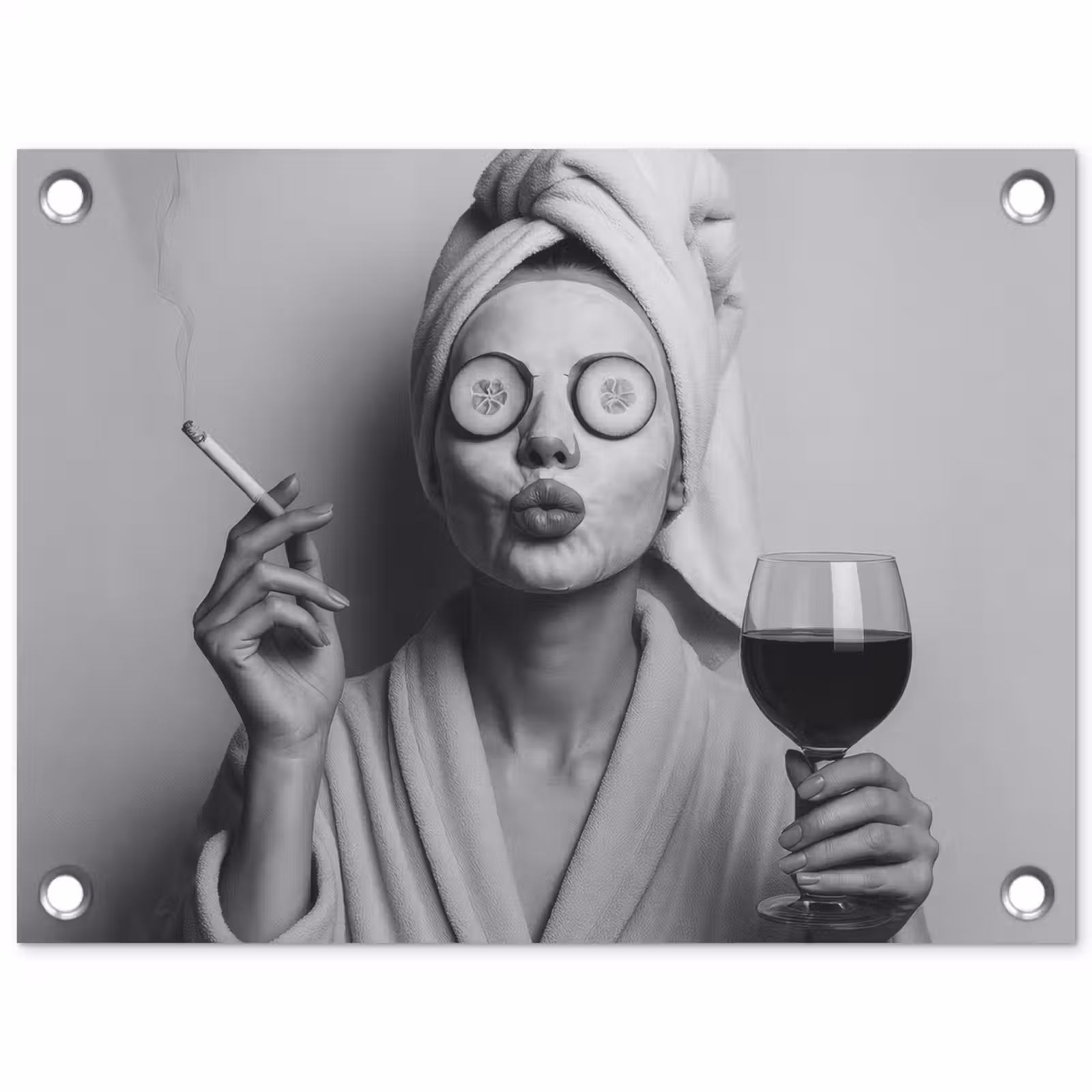 Tuinposter - Vrouw - Masker - Wijn - Sigaret — 1