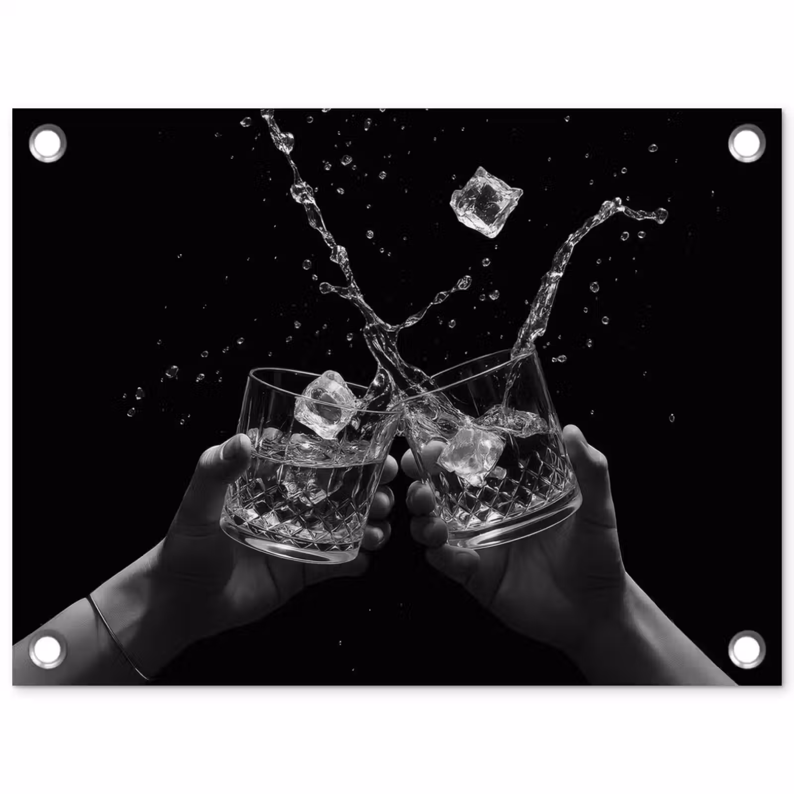 Tuinposter - Whiskyglazen - Ijs - Spetters - Zwart — 1
