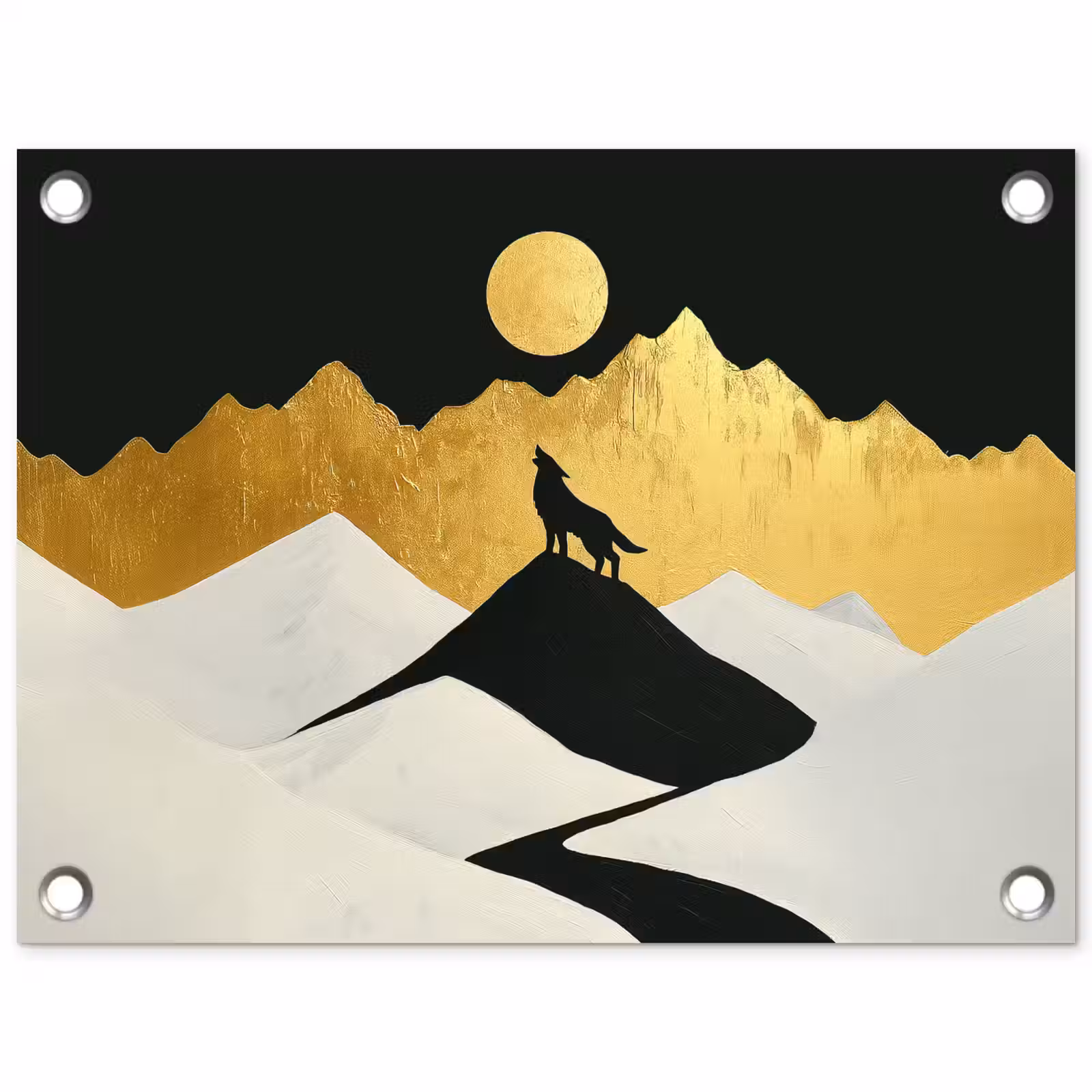 Tuinposter - Wolf - Bergen - Maan - Zwart — 1