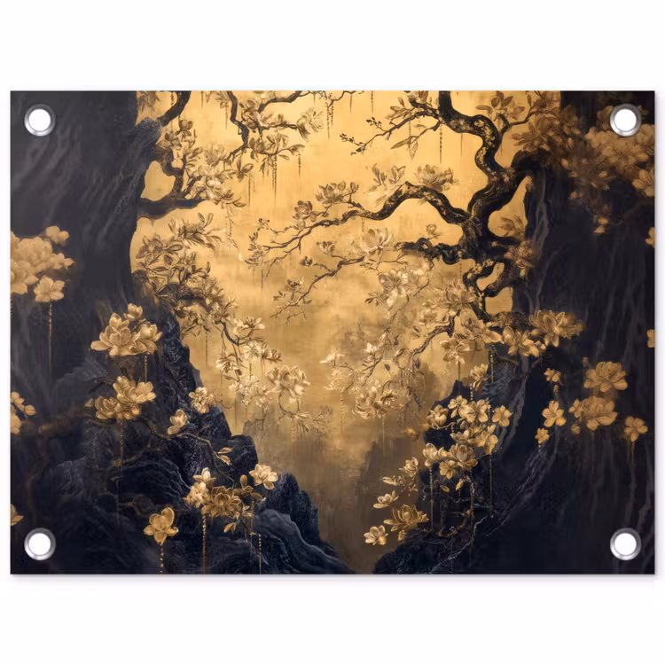 Tuinposter - Bloemen - Takken - Goud - Sierlijk — 1
