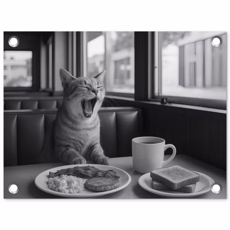 Tuinposter - Kat - Koffie - Brood - Zwart — 1