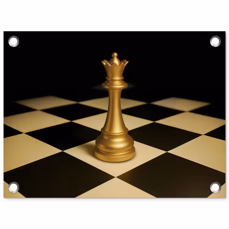 Tuinposter - Koningin - Schaakstuk - Geblokt - Goud — 1