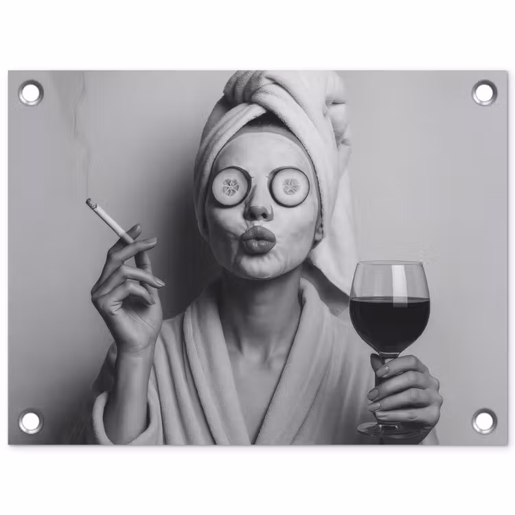 Tuinposter - Vrouw - Masker - Wijn - Sigaret — 1
