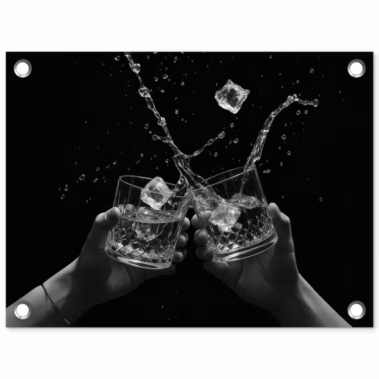 Tuinposter - Whiskyglazen - Ijs - Spetters - Zwart — 1