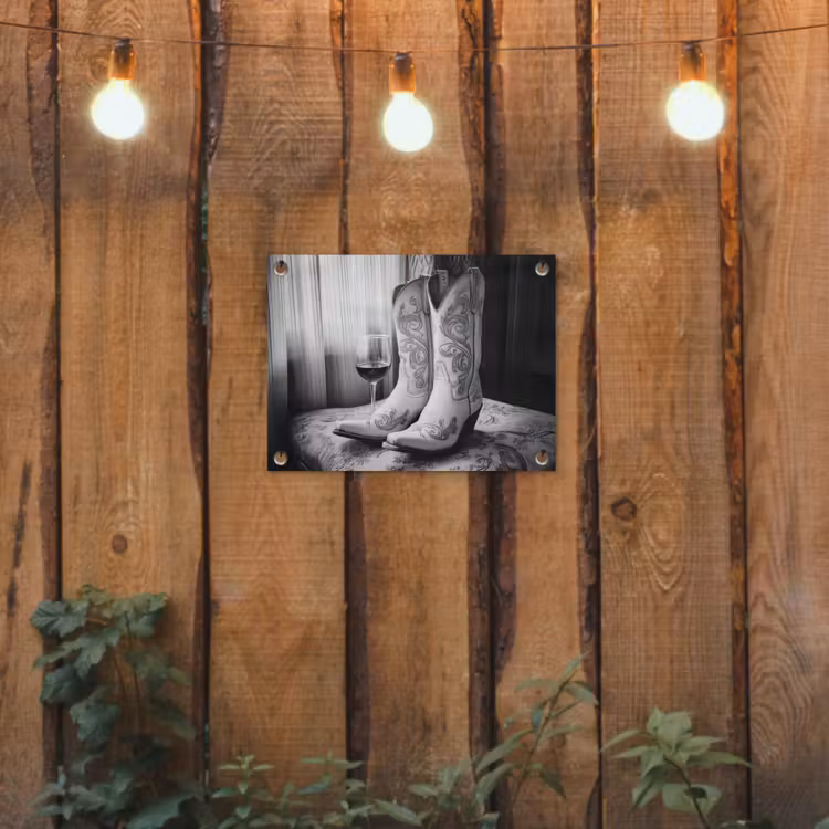 Tuinposter - Wijn - Cowboylaarzen - Raamlicht - Wit — 2