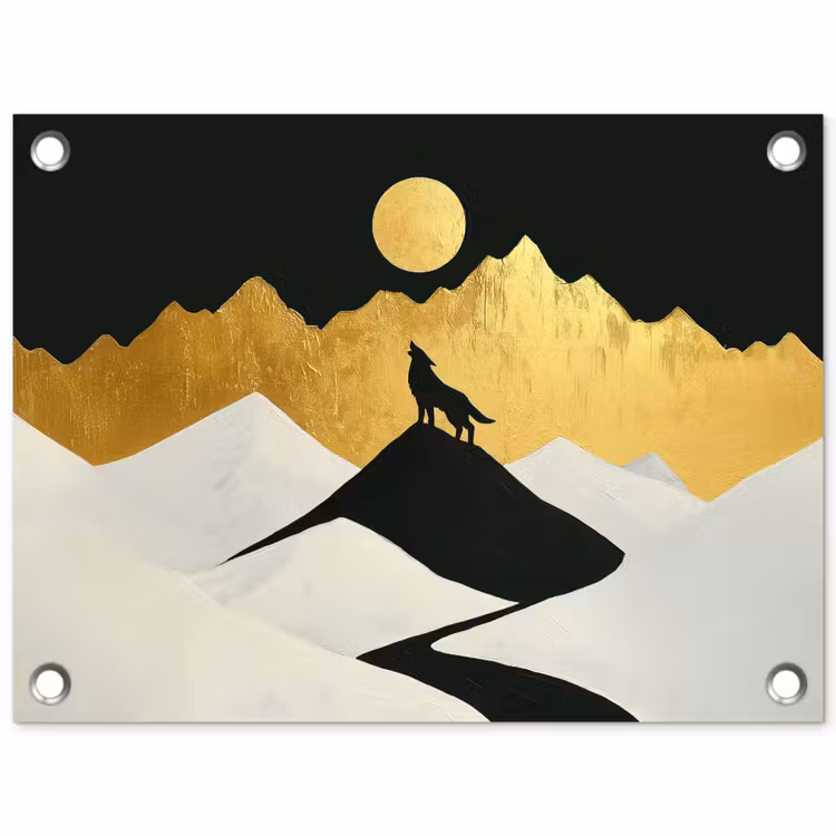 Tuinposter - Wolf - Bergen - Maan - Zwart — 1