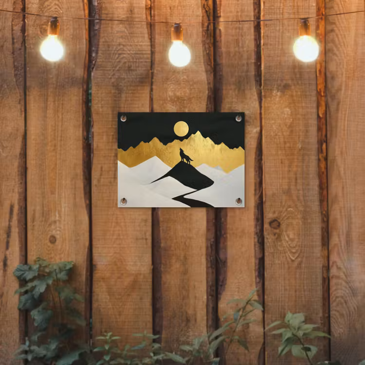 Tuinposter - Wolf - Bergen - Maan - Zwart — 2