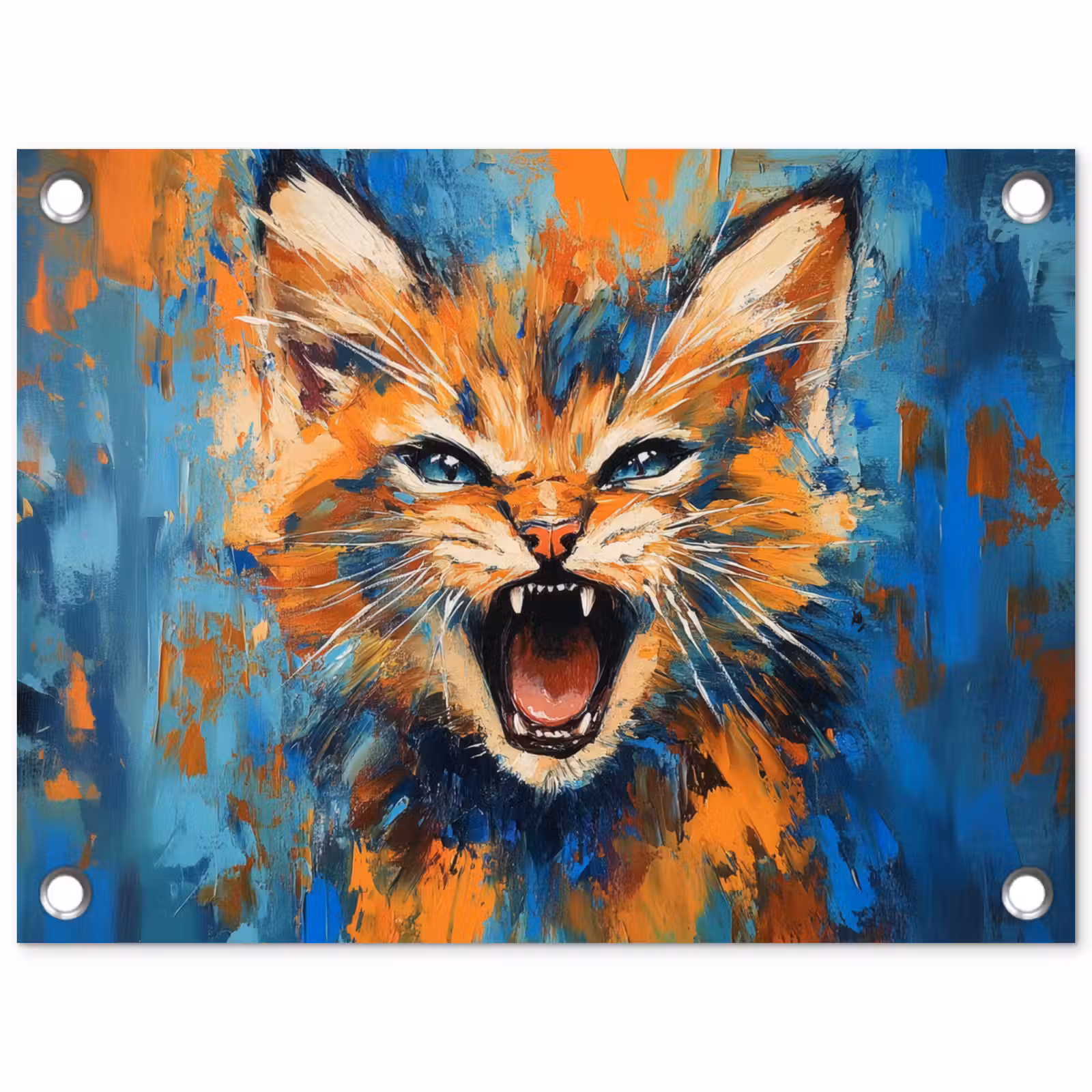 Tuinposter - Kat - Kleurrijk - Oranje - Blauw — 1
