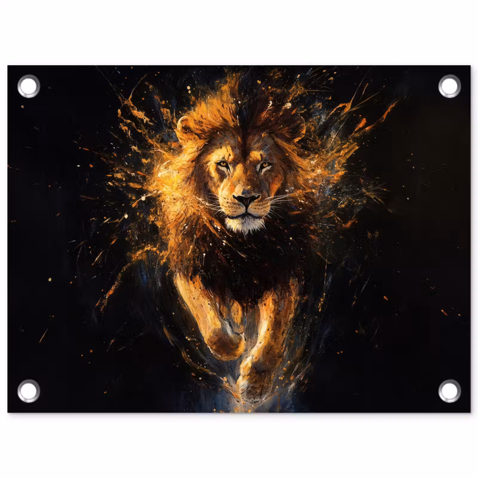 Tuinposter - Leeuw - Zwart - Oranje - Verf — 1
