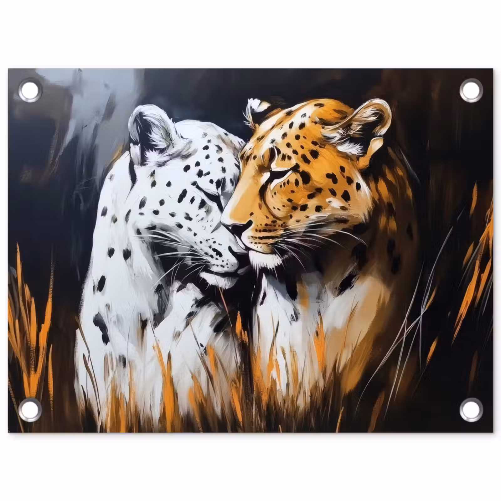Tuinposter - Luipaard - Oranje - Wit - Gras — 1
