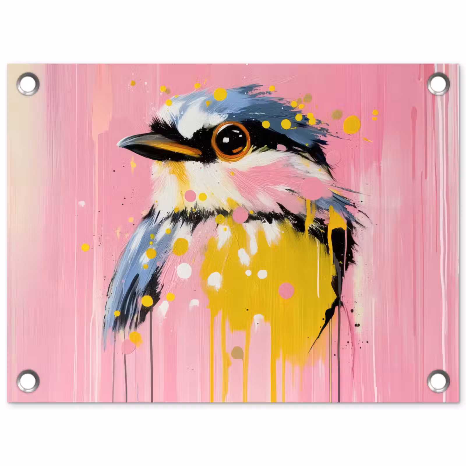 Tuinposter - Vogel - Roze - Geel - Blauw — 1