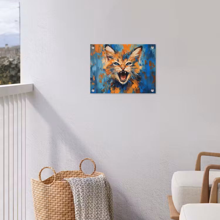 Tuinposter - Kat - Kleurrijk - Oranje - Blauw — 3